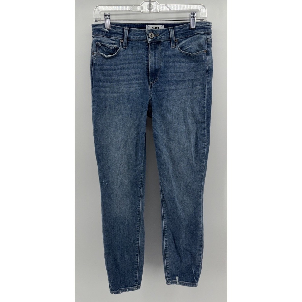 Paige Hoxton Crop Jeans Womens 28, Stretch Medium Blue Distressed Casual
